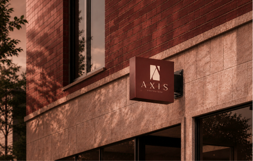 Axis Centretown building exterior at dusk